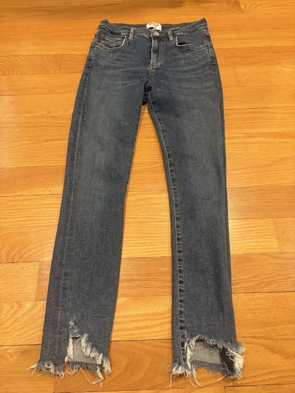 Agolde Size 27 Distressed Frayed Hem Straight Leg Jeans - Picture 1 of 4